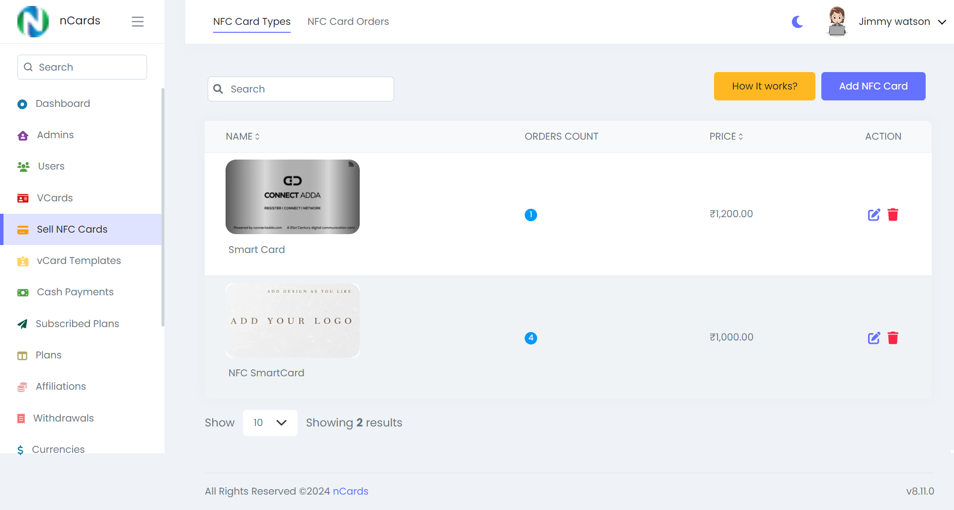 Digital business card — subadmin panel — Sell NFC Cards